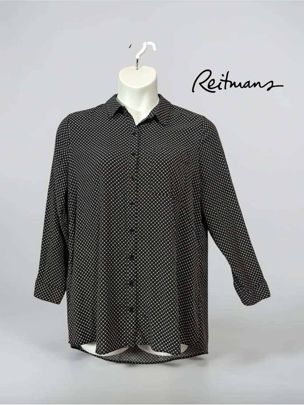 Reitmans, The Classic, Plus Size XXL, Black White Geometric Button Blouse